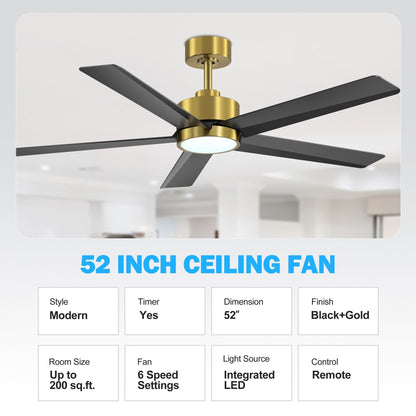 Breezary 65/52/42 5-Blade LED Ceiling Fan with Light Kit and Remote