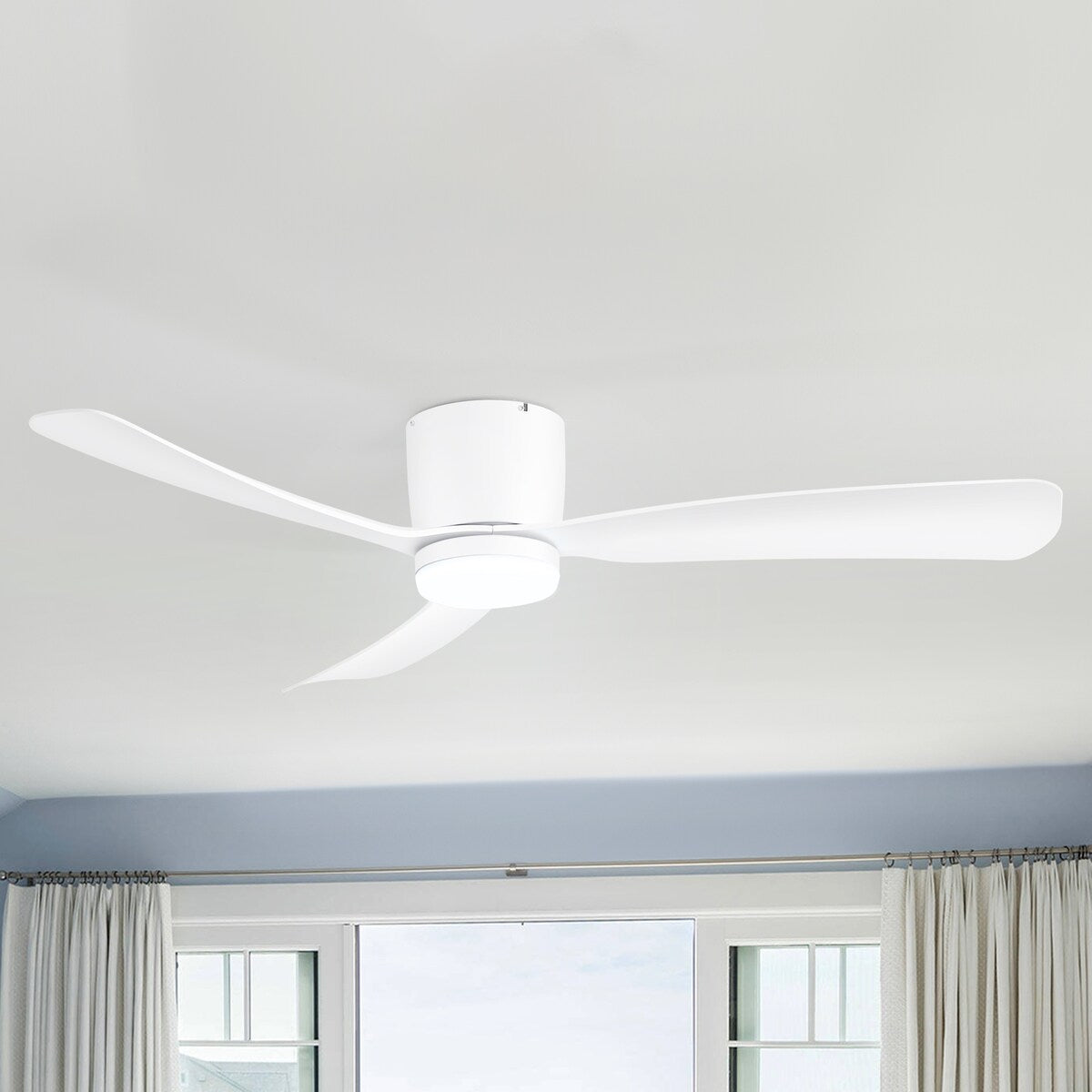 52 Inch Black/White Flush Mount LED Ceiling Fan with Lights Remote(3-Blade)