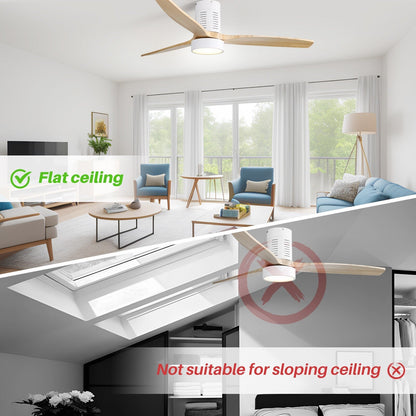 52 Inch Farmhouse Style Flush Mount Ceiling Fan with Light and Remote Control, Reversible DC Motor