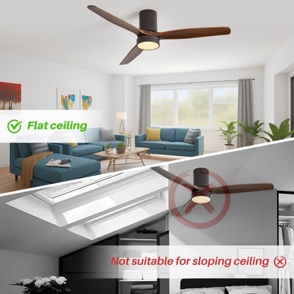 52 Inch Farmhouse Style Flush Mount Ceiling Fan with Light and Remote Control, Reversible DC Motor