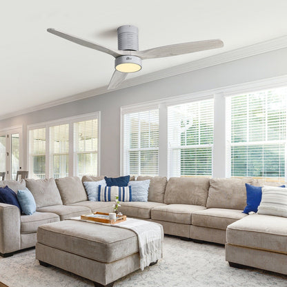 52 Inch Farmhouse Style Flush Mount Ceiling Fan with Light and Remote Control, Reversible DC Motor