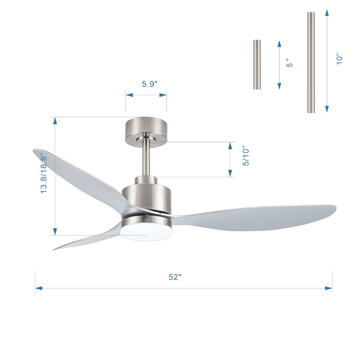 52 Inch LED Ceiling Fan with Lights Remote(3-Blade)