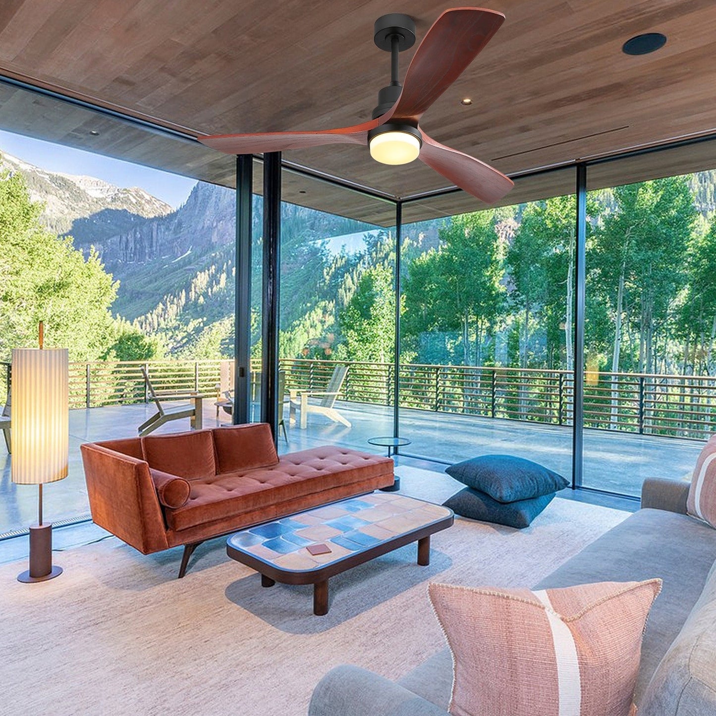 Sofucor 52 Indoor Wood Ceiling Fan Light with Remote, Integrated Light Optional