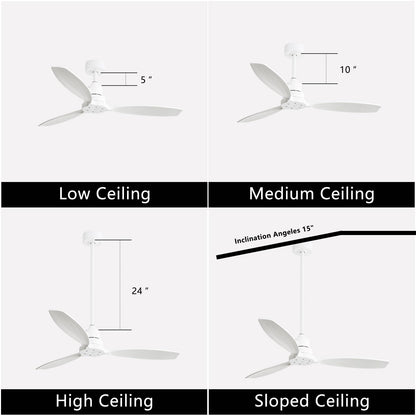 52 inch Modern Solid Wood / ABS Ceiling Fan With Remote Control(No Light),6 WInd Speed,Reversible Airflow