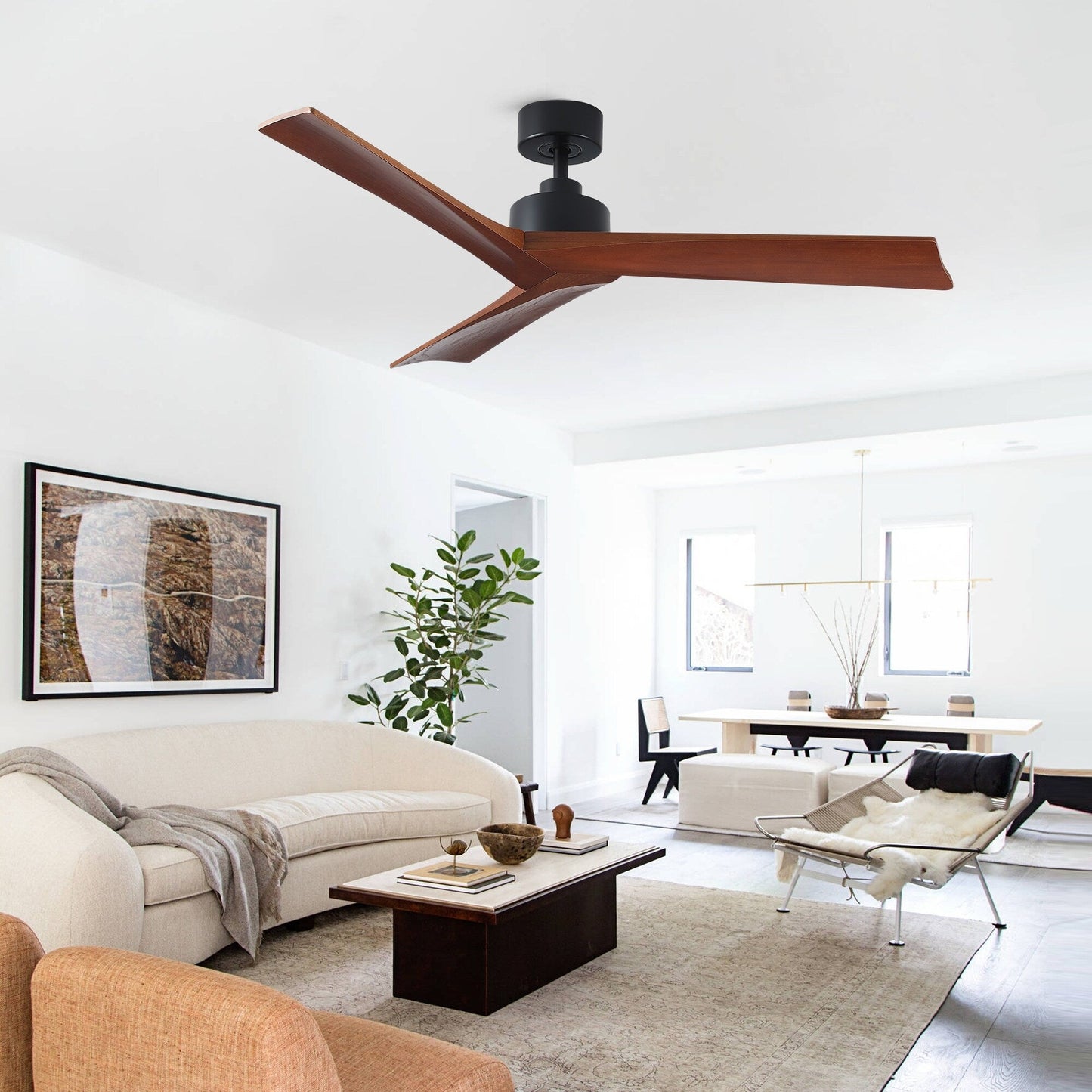 52 inch Modern Solid Wood / ABS Ceiling Fan With Remote Control(No Light),6 WInd Speed,Reversible Airflow