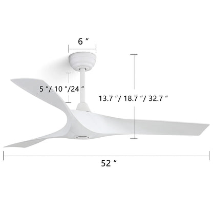 52 inch Modern Solid Wood / ABS Ceiling Fan With Remote Control(No Light),6 WInd Speed,Reversible Airflow