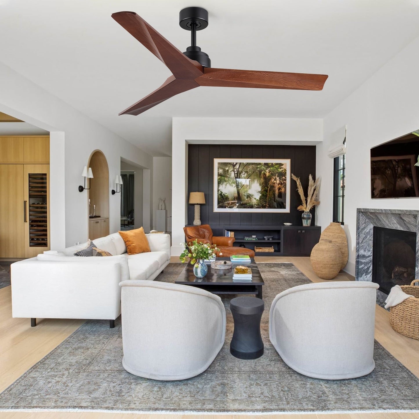 52 inch Modern Solid Wood / ABS Ceiling Fan With Remote Control(No Light),6 WInd Speed,Reversible Airflow