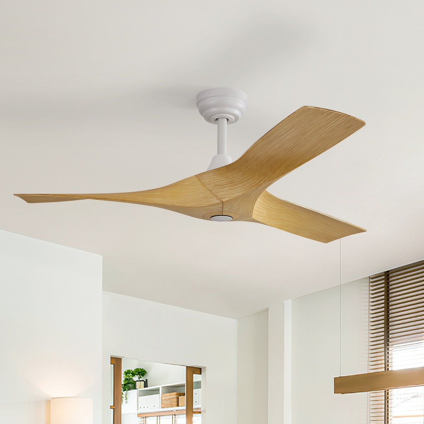 52 inch Modern Solid Wood / ABS Ceiling Fan With Remote Control(No Light),6 WInd Speed,Reversible Airflow