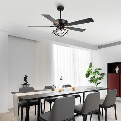 52 Modern Chrome/ Black Indoor Dimmable LED Ceiling Fan with Light and Remote