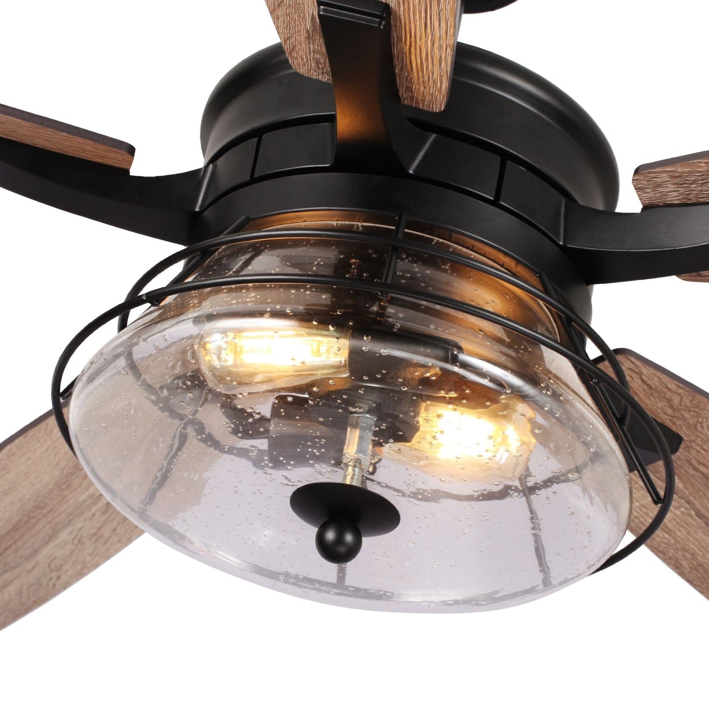 52 Industrial Seeded Glass Black Decorative Ceiling Fan with Remote and Light Kit
