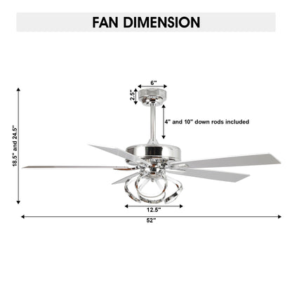 52 Modern Chrome/ Black Indoor Dimmable LED Ceiling Fan with Light and Remote