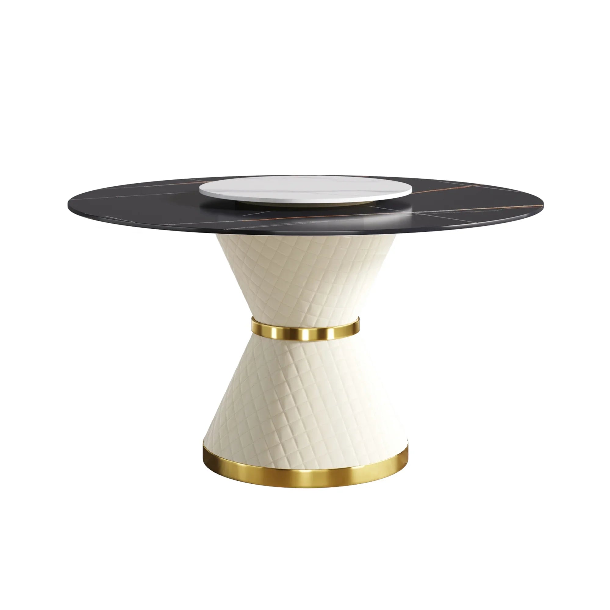 Table de salle à manger Marbella en pierre frittée | Ronde, 53 cm, noir mat, avec plateau tournant Lazy Susan