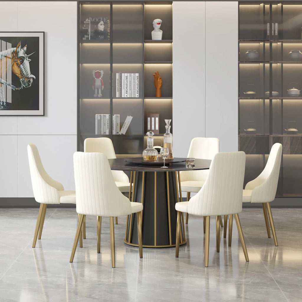 Table de salle à manger Marbella en pierre frittée | Ronde, 53 cm, noir mat, avec plateau tournant Lazy Susan