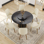 Table de salle à manger Marbella en pierre frittée | Ronde, 53 cm, noir mat, avec plateau tournant Lazy Susan