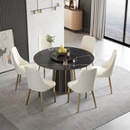 Table de salle à manger Marbella en pierre frittée | Ronde, 53 cm, noir mat, avec plateau tournant Lazy Susan