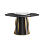 Table de salle à manger Marbella en pierre frittée | Ronde, 53 cm, noir mat, avec plateau tournant Lazy Susan