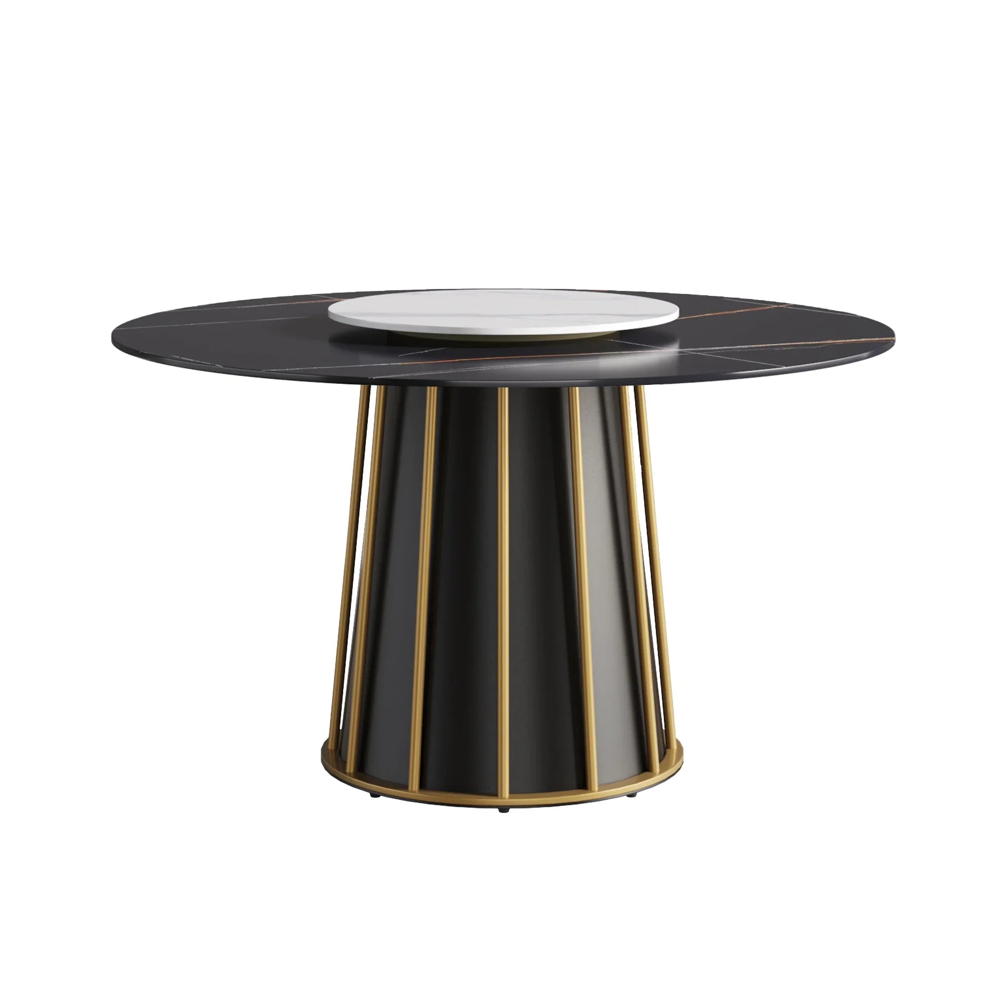 Table de salle à manger Marbella en pierre frittée | Ronde, 53 cm, noir mat, avec plateau tournant Lazy Susan