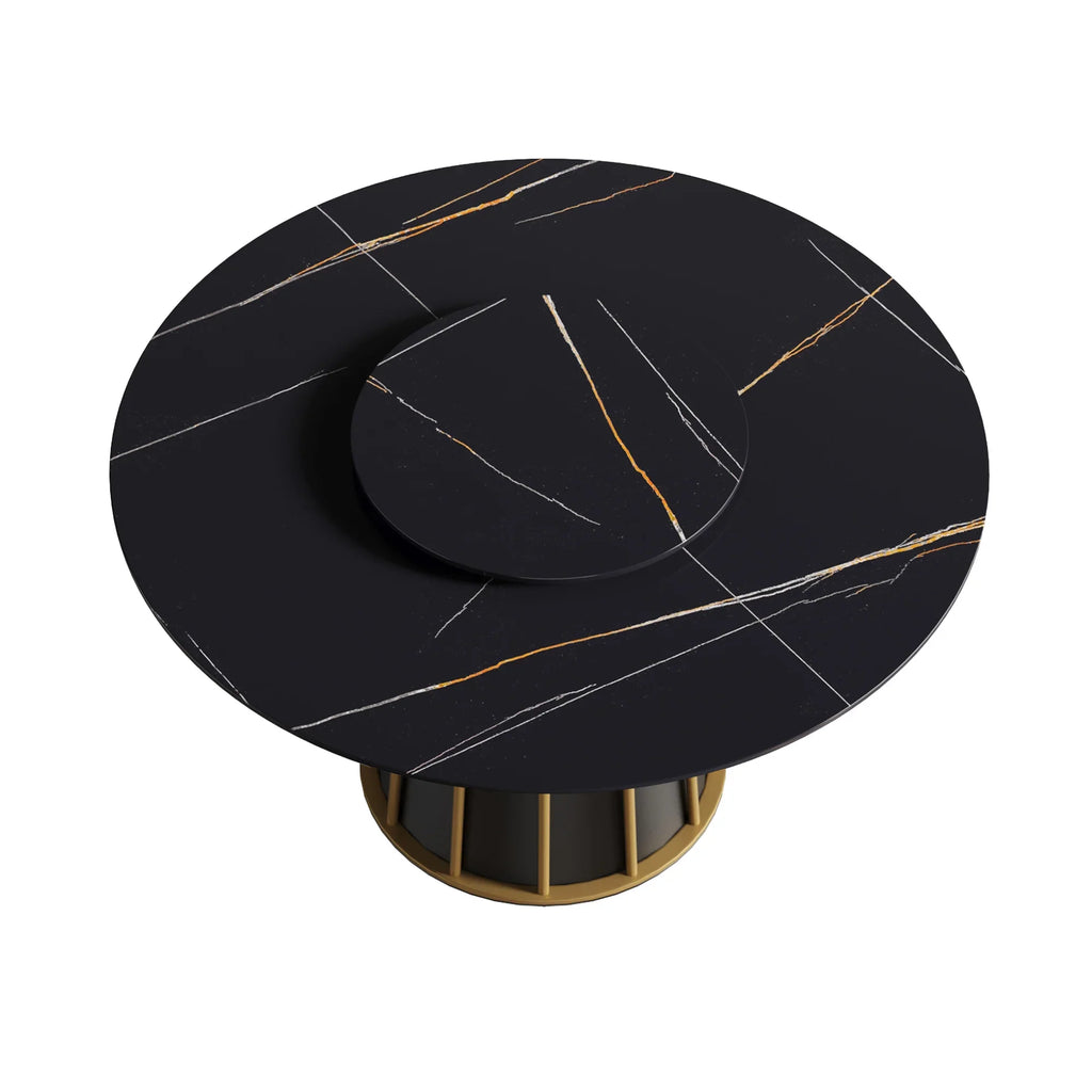 Table de salle à manger Marbella en pierre frittée | Ronde, 53 cm, noir mat, avec plateau tournant Lazy Susan