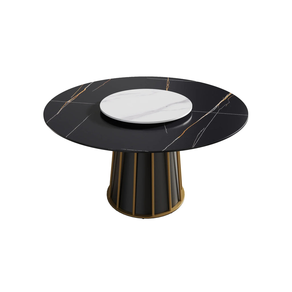 Table de salle à manger Marbella en pierre frittée | Ronde, 53 cm, noir mat, avec plateau tournant Lazy Susan