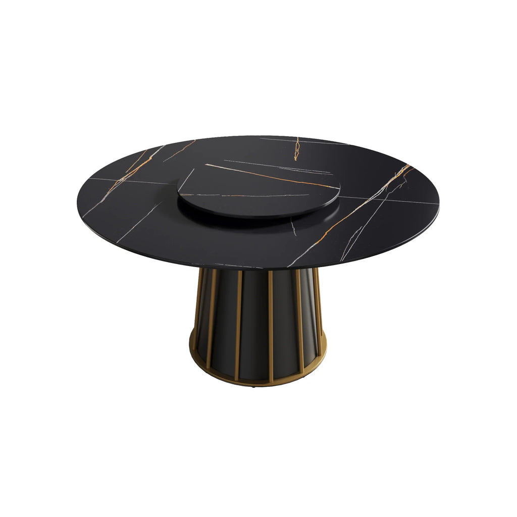 Table de salle à manger Marbella en pierre frittée | Ronde, 53 cm, noir mat, avec plateau tournant Lazy Susan