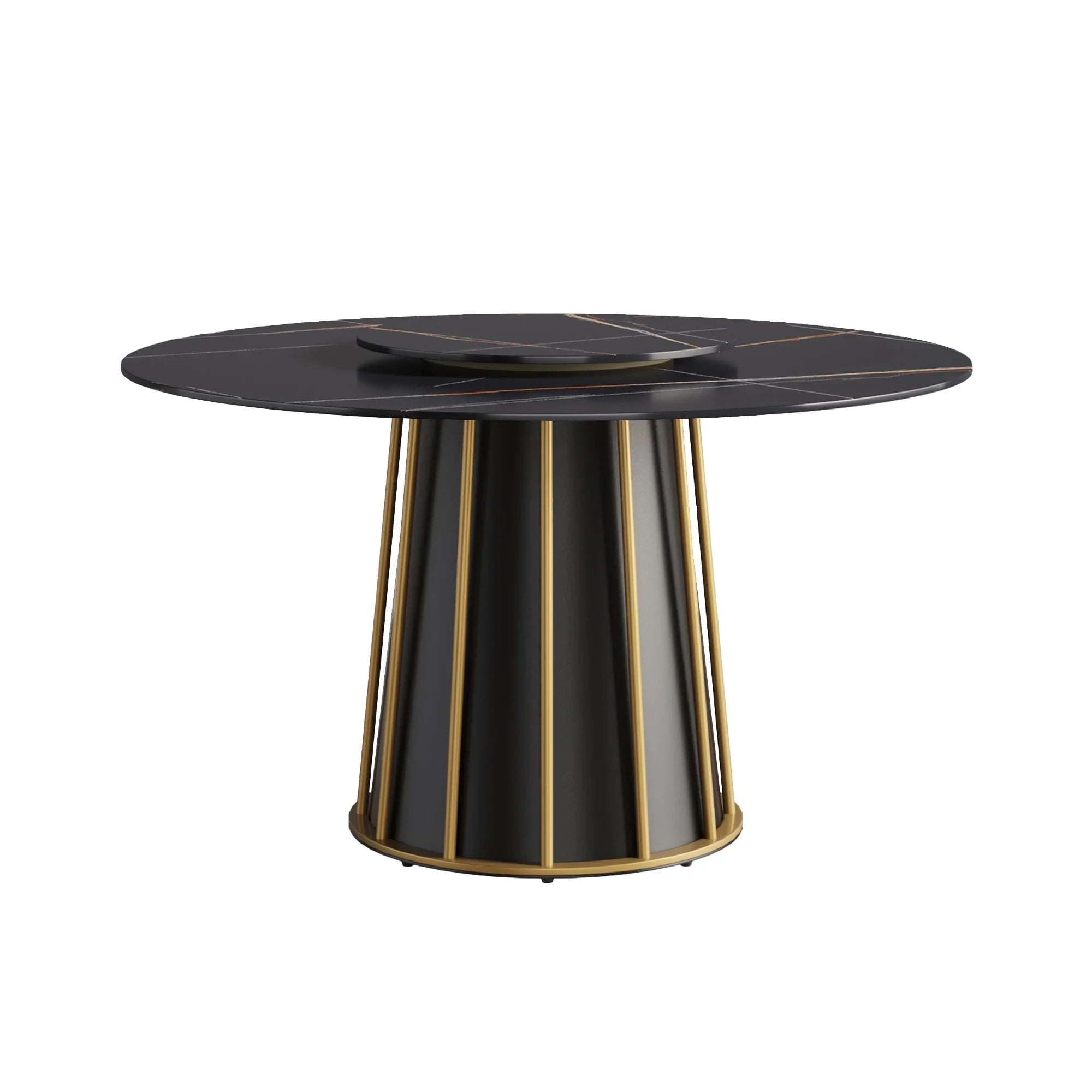 Table de salle à manger Marbella en pierre frittée | Ronde, 53 cm, noir mat, avec plateau tournant Lazy Susan