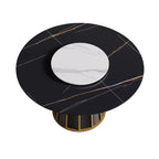 Table de salle à manger Marbella en pierre frittée | Ronde, 53 cm, noir mat, avec plateau tournant Lazy Susan