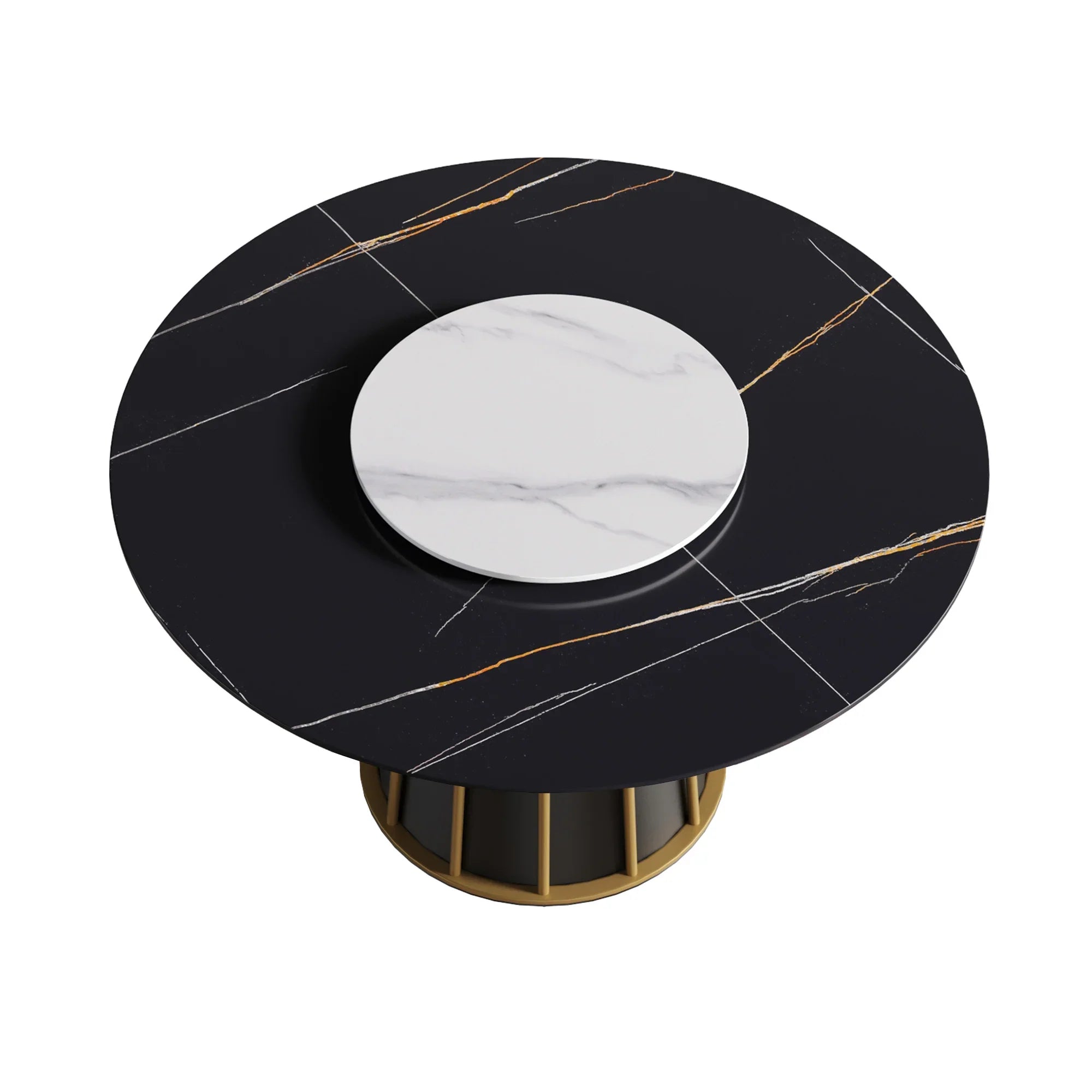 Table de salle à manger Marbella en pierre frittée | Ronde, 53 cm, noir mat, avec plateau tournant Lazy Susan