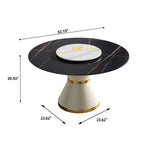 Table de salle à manger Marbella en pierre frittée | Ronde, 53 cm, noir mat, avec plateau tournant Lazy Susan