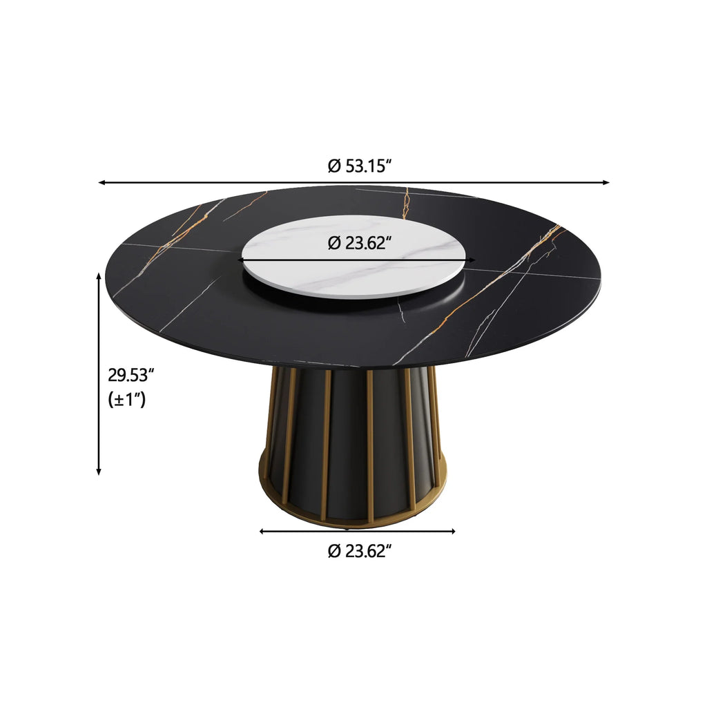Table de salle à manger Marbella en pierre frittée | Ronde, 53 cm, noir mat, avec plateau tournant Lazy Susan