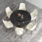 Table de salle à manger Marbella en pierre frittée | Ronde, 53 cm, noir mat, avec plateau tournant Lazy Susan