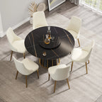 Table de salle à manger Marbella en pierre frittée | Ronde, 53 cm, noir mat, avec plateau tournant Lazy Susan