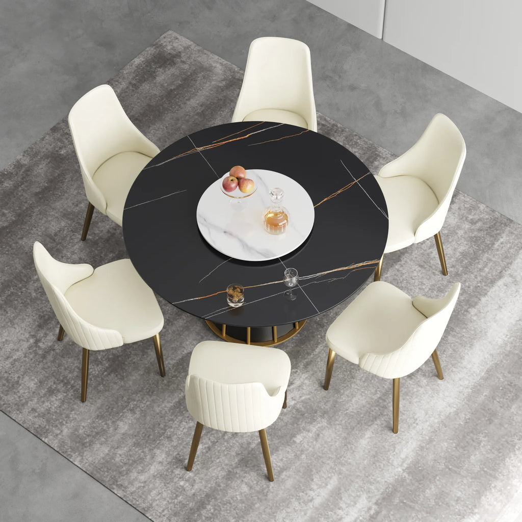 Table de salle à manger Marbella en pierre frittée | Ronde, 53 cm, noir mat, avec plateau tournant Lazy Susan