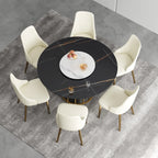 Table de salle à manger Marbella en pierre frittée | Ronde, 53 cm, noir mat, avec plateau tournant Lazy Susan