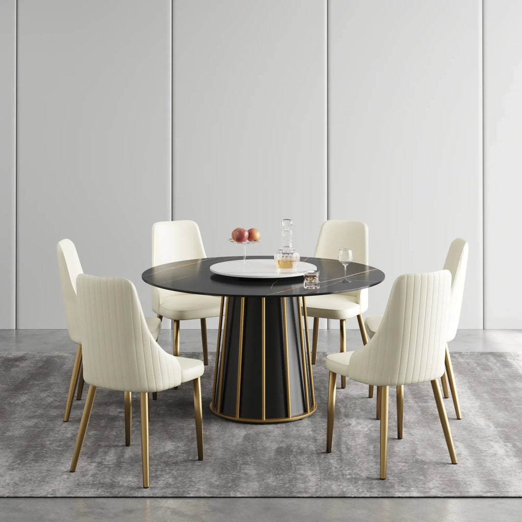 Table de salle à manger Marbella en pierre frittée | Ronde, 53 cm, noir mat, avec plateau tournant Lazy Susan