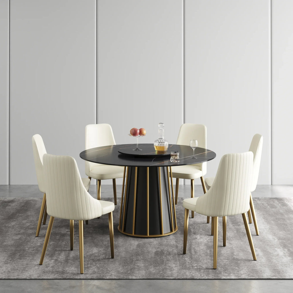 Table de salle à manger Marbella en pierre frittée | Ronde, 53 cm, noir mat, avec plateau tournant Lazy Susan
