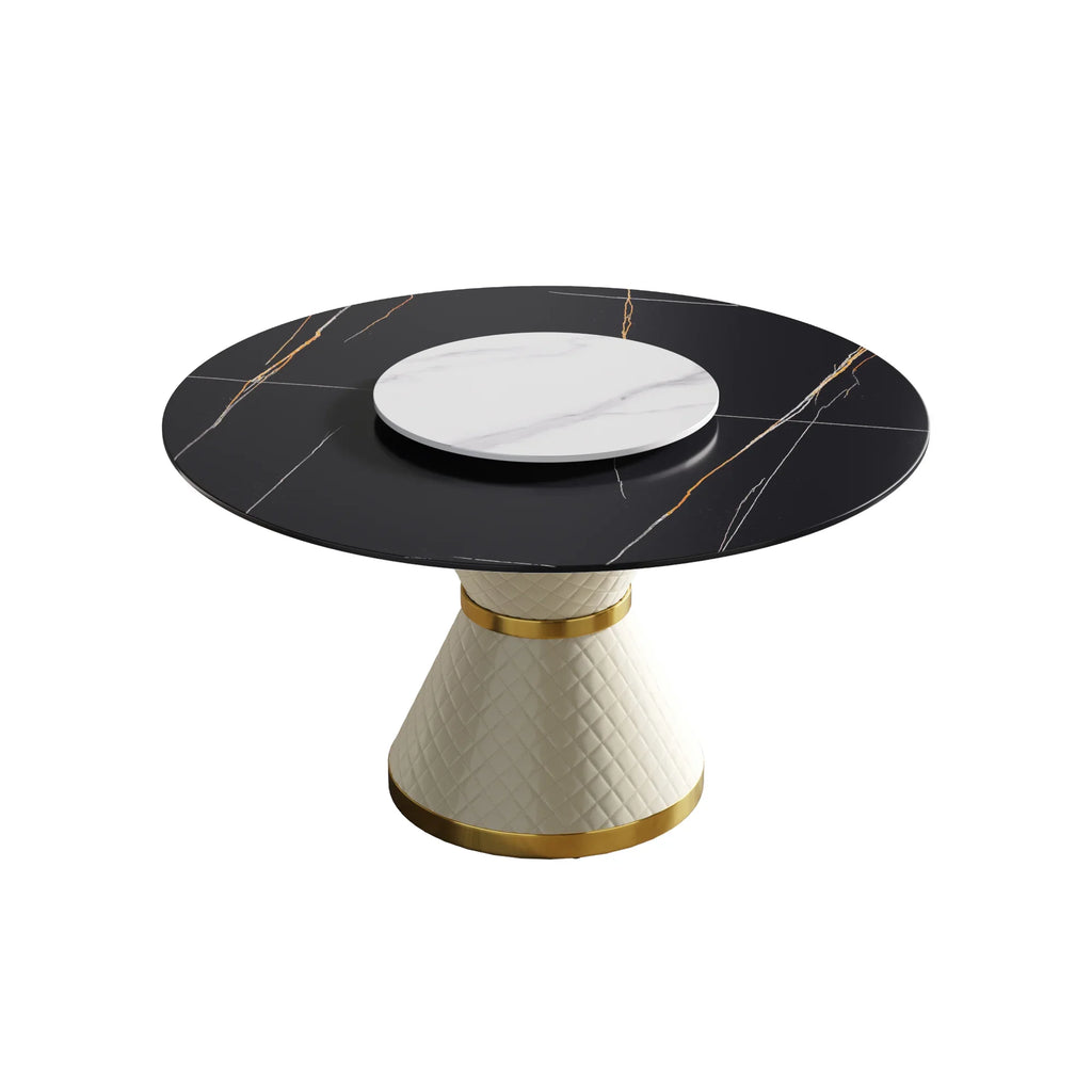 Table de salle à manger Marbella en pierre frittée | Ronde, 53 cm, noir mat, avec plateau tournant Lazy Susan