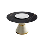 Table de salle à manger Marbella en pierre frittée | Ronde, 53 cm, noir mat, avec plateau tournant Lazy Susan