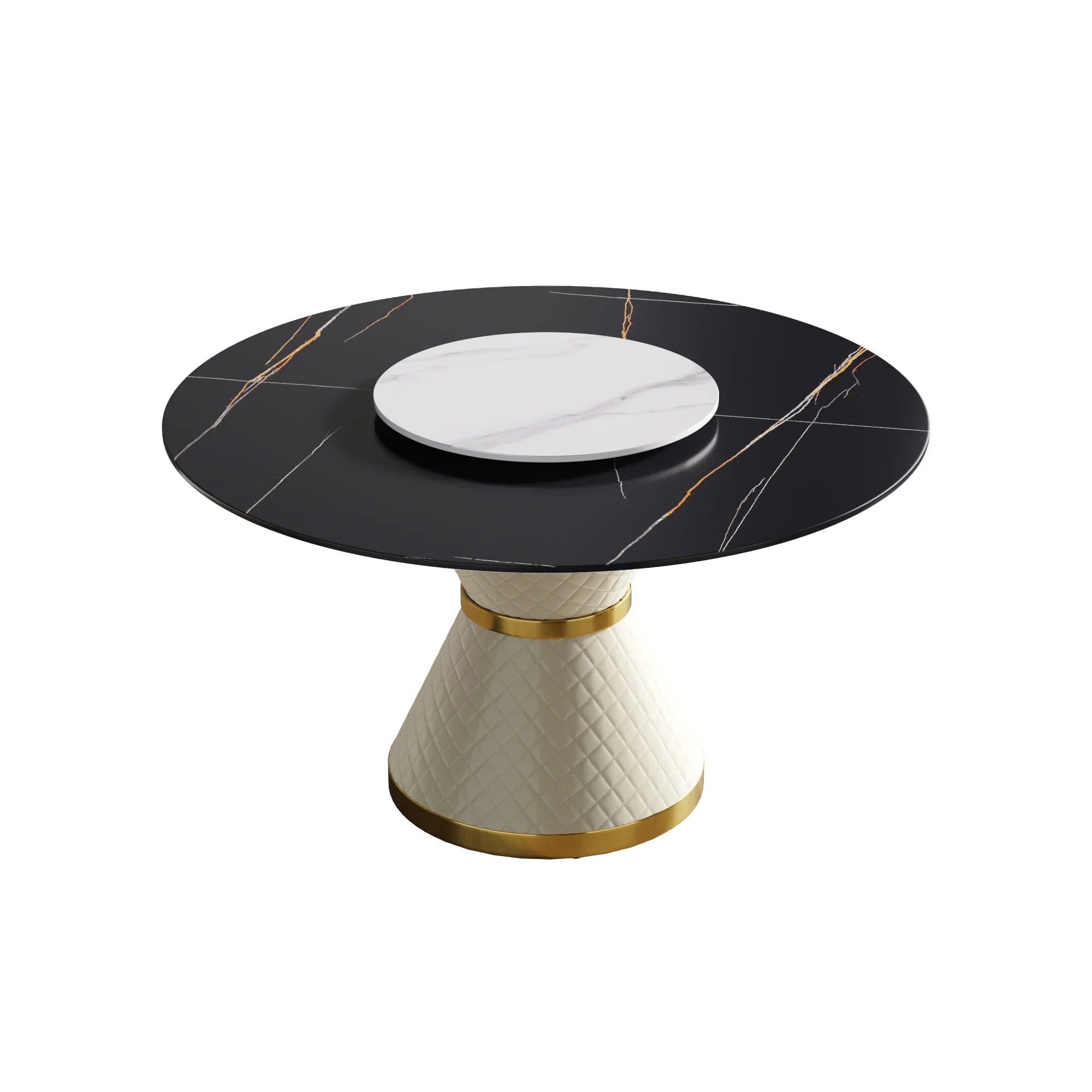 Table de salle à manger Marbella en pierre frittée | Ronde, 53 cm, noir mat, avec plateau tournant Lazy Susan