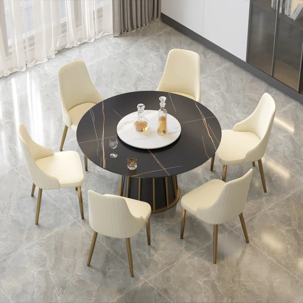 Table de salle à manger Marbella en pierre frittée | Ronde, 53 cm, noir mat, avec plateau tournant Lazy Susan