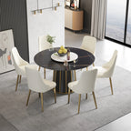 Table de salle à manger Marbella en pierre frittée | Ronde, 53 cm, noir mat, avec plateau tournant Lazy Susan