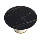 Table de salle à manger Marbella en pierre frittée | Ronde, 53 cm, noir mat, avec piètement recouvert de cuir