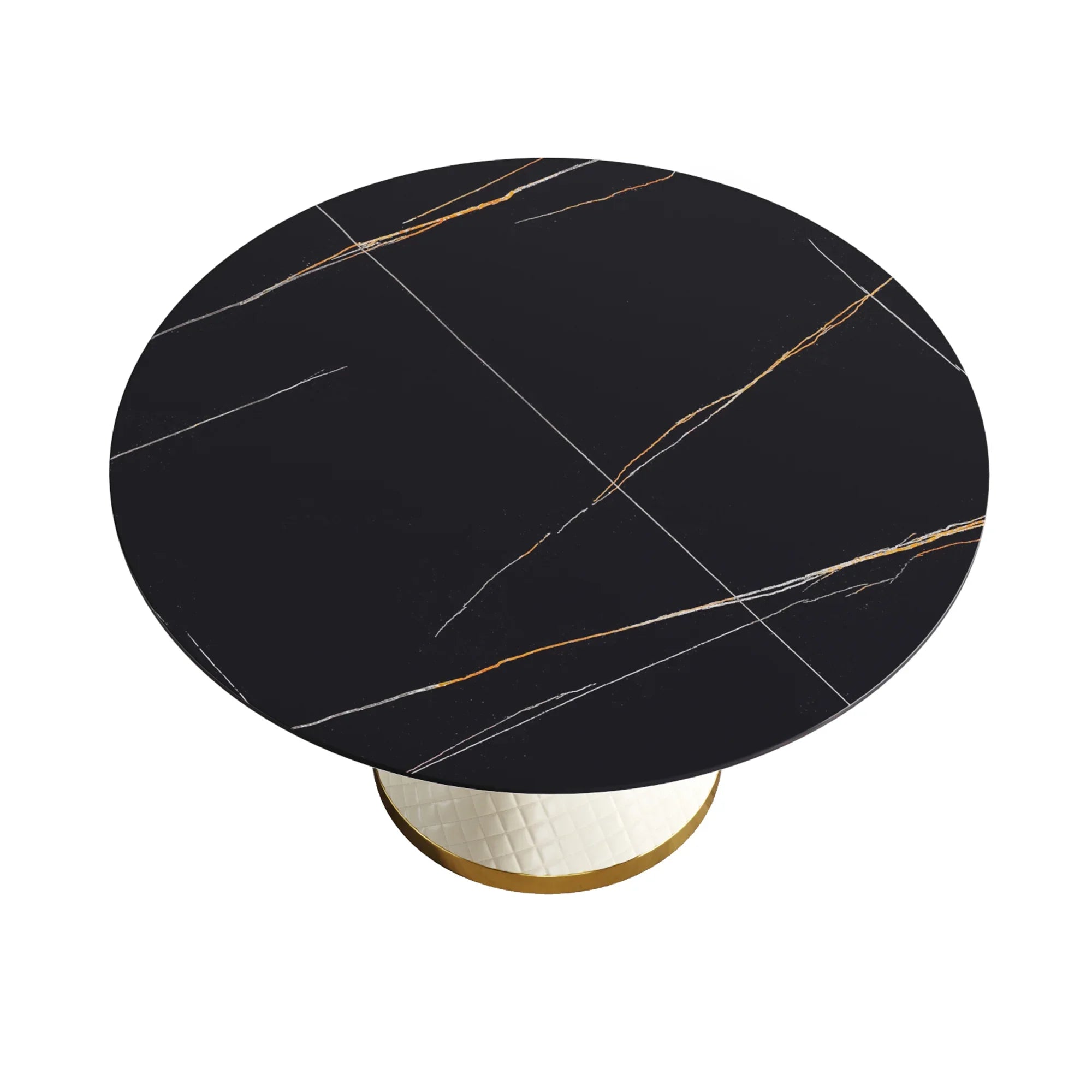 Table de salle à manger Marbella en pierre frittée | Ronde, 53 cm, noir mat, avec piètement recouvert de cuir