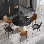 Table de salle à manger Marbella en pierre frittée | Ronde, 53 cm, noir mat, avec piètement recouvert de cuir