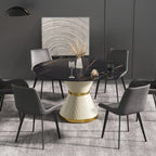 Table de salle à manger Marbella en pierre frittée | Ronde, 53 cm, noir mat, avec piètement recouvert de cuir