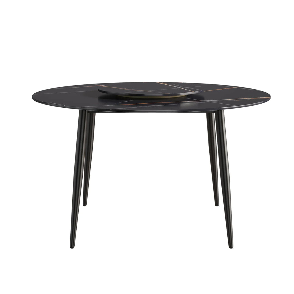 Table de salle à manger Marbella en pierre frittée | Ronde, 53 cm, noir mat, avec piètement en métal et plateau tournant