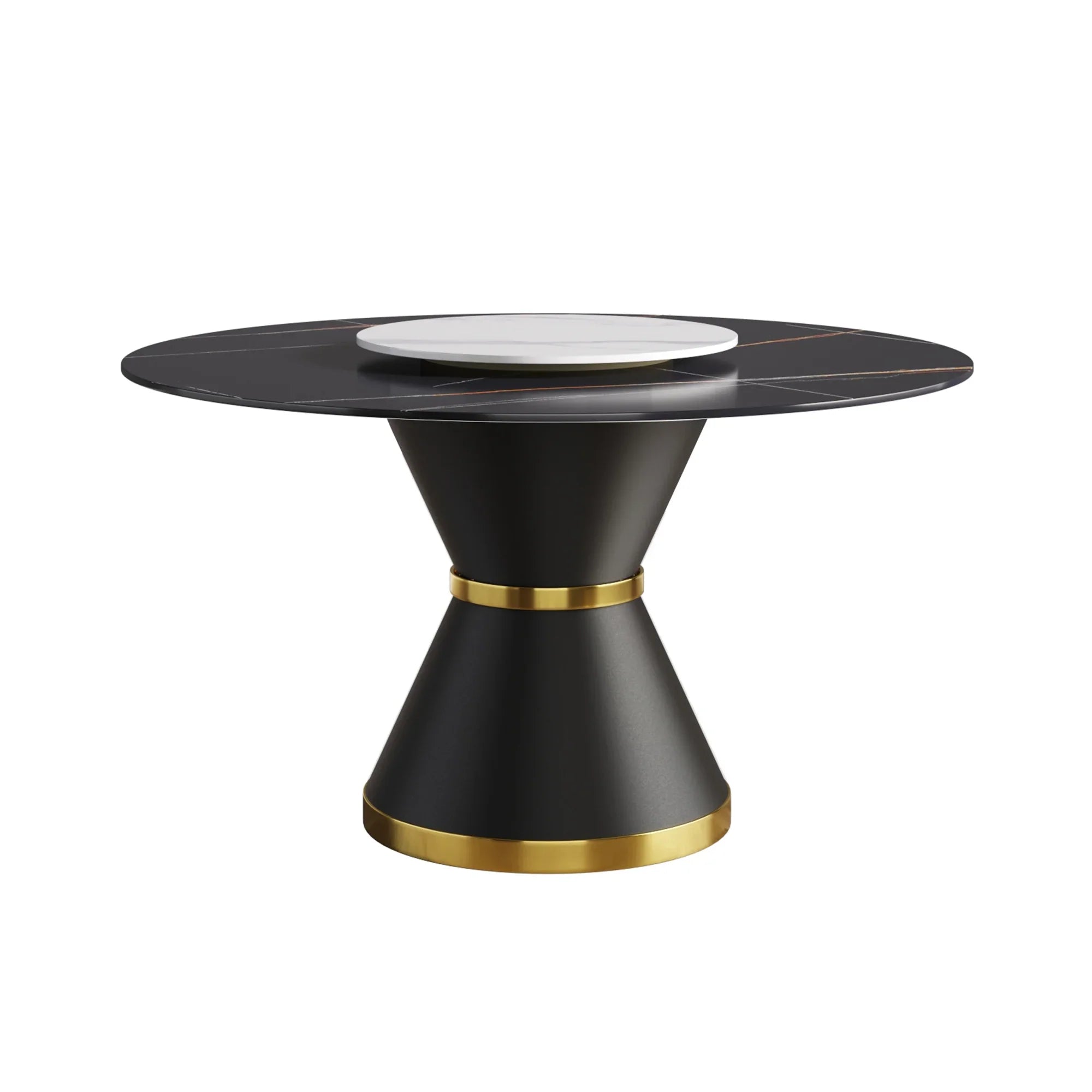 Table de salle à manger Marbella en pierre frittée | Ronde, 53 cm, noir mat, avec piètement en métal et plateau tournant
