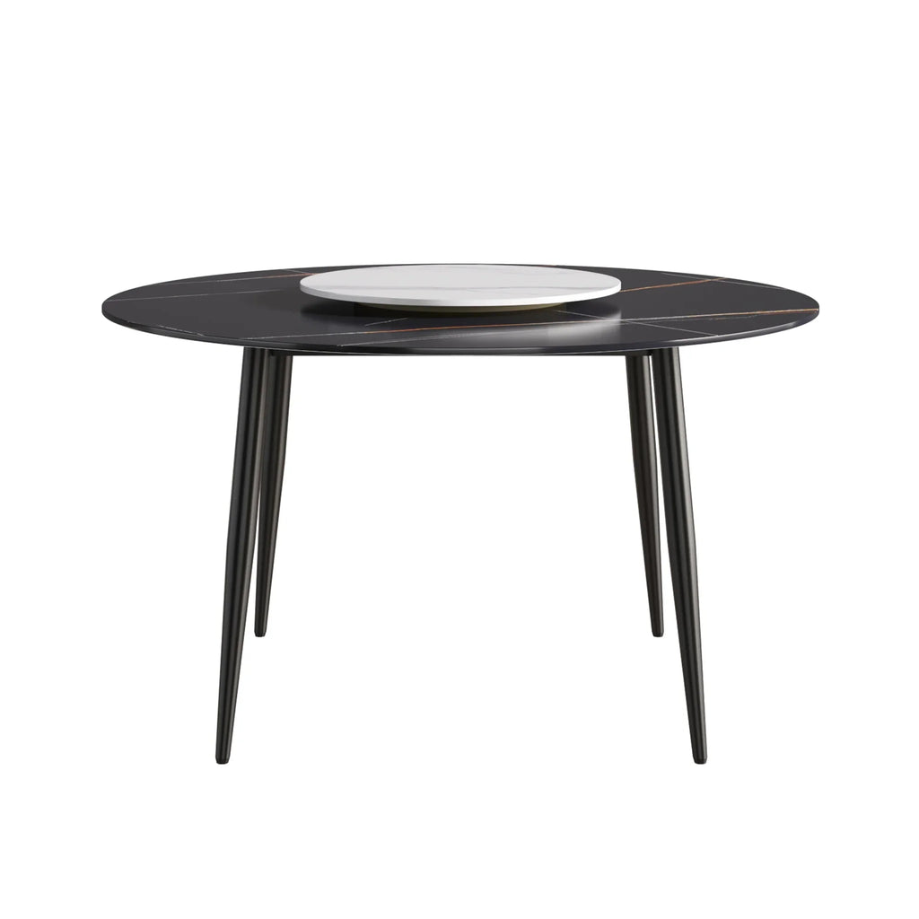 Table de salle à manger Marbella en pierre frittée | Ronde, 53 cm, noir mat, avec piètement en métal et plateau tournant