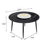 Table de salle à manger Marbella en pierre frittée | Ronde, 53 cm, noir mat, avec piètement en métal et plateau tournant