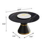 Table de salle à manger Marbella en pierre frittée | Ronde, 53 cm, noir mat, avec piètement en métal et plateau tournant