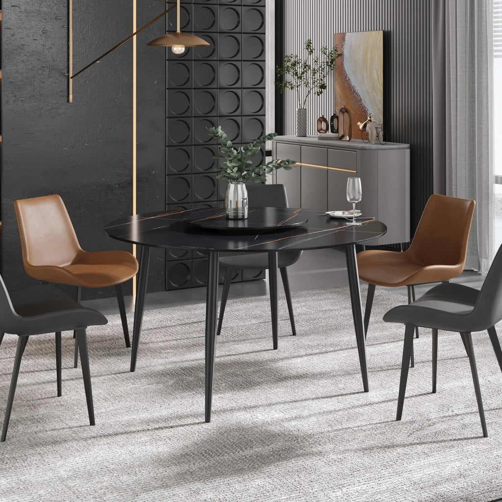 Table de salle à manger Marbella en pierre frittée | Ronde, 53 cm, noir mat, avec piètement en métal et plateau tournant